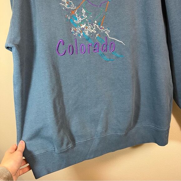 Great American Blue Embroidered Colorado Skier Ski Sweatshirt Medium - Picture 10 of 13